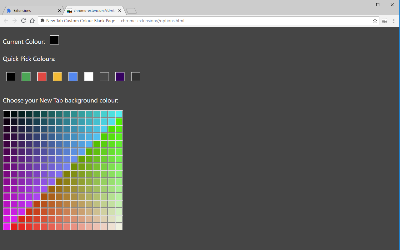 Customisable New Tab Colour Picker